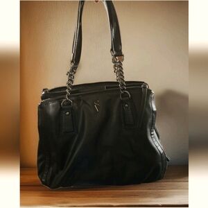 Vera Wang Goth Chain Handles Handbag Black Soft Leather Bag Perfect Condition